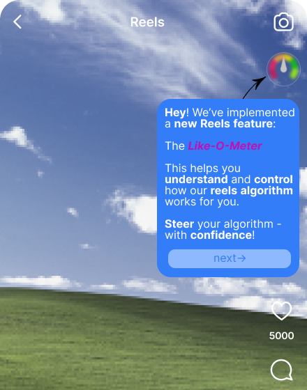 Like-O-Meter onboarding screen introducing the feature to users
